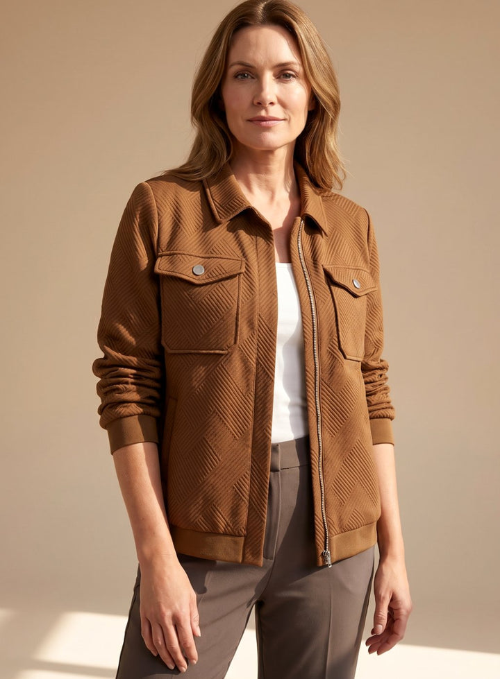 Anouk | Women's Zip-Front Shirt Jacket with Chest Pockets and Ribbed Hem