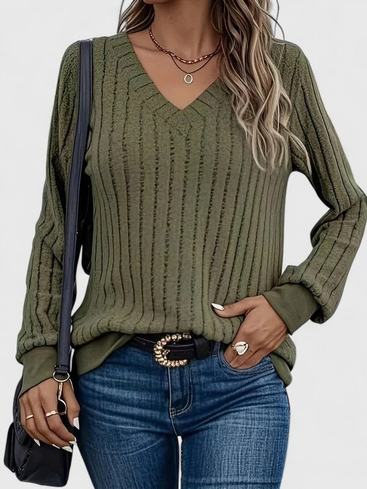Ambre | Women's V-Neck Ribbed Cable Sweater