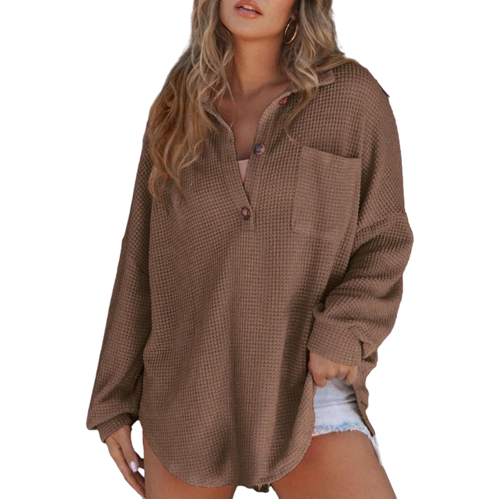 womens-waffle-knit-tunic-top-with-v-neck-and-button-placket-4