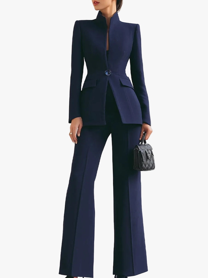 womens-woven-blazer-set-with-stand-collar-and-wide-leg-pants-1