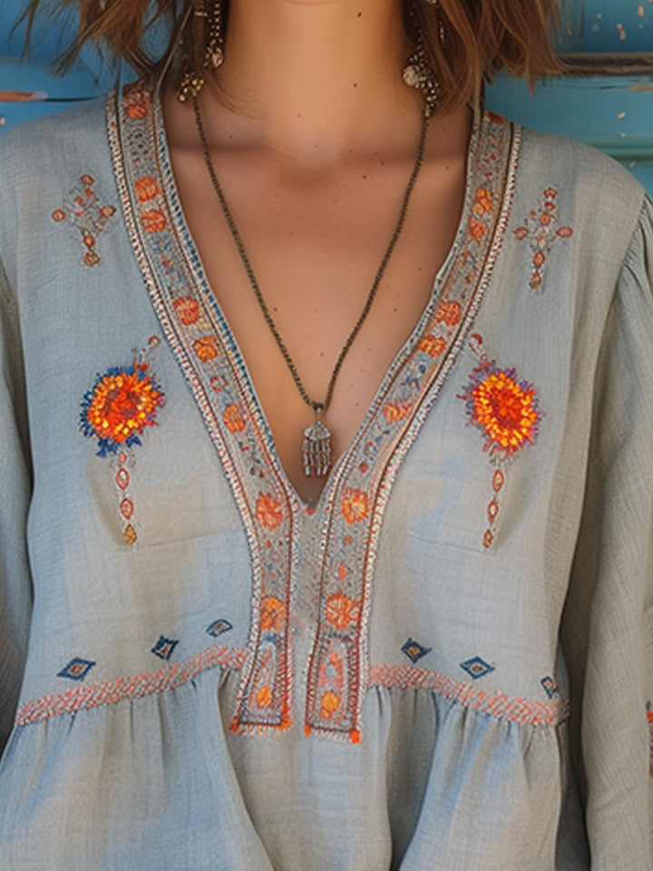 womens-woven-blouse-with-embroidered-trim-and-v-neck-2