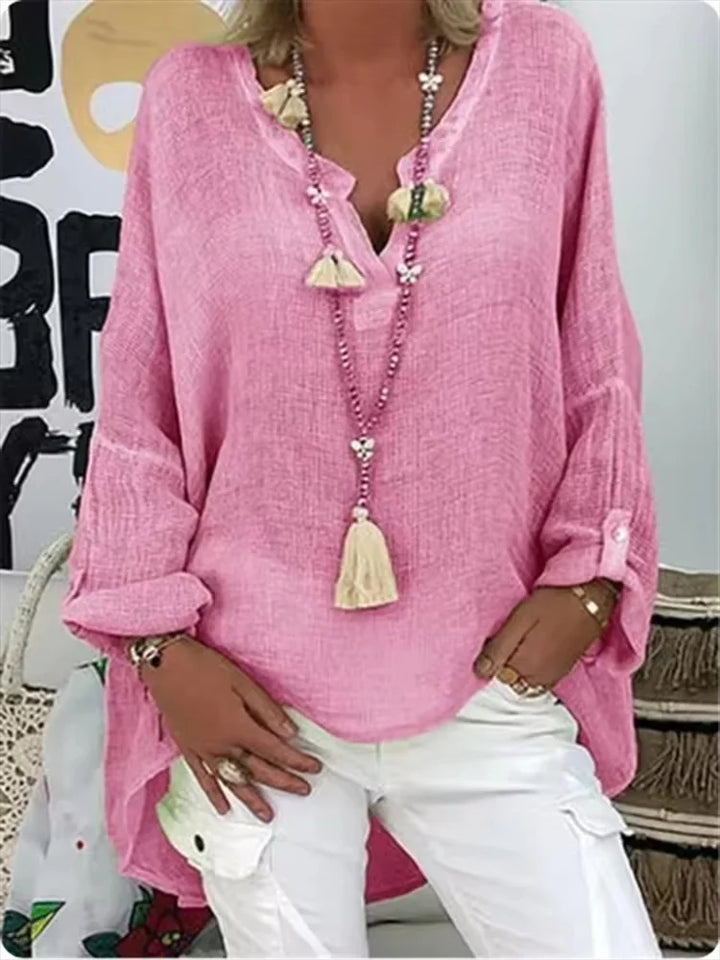 womens-woven-blouse-with-split-v-neck-and-roll-tab-sleeves-2