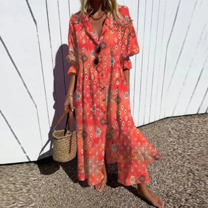 womens-woven-maxi-dress-with-collared-v-neck-and-buttons-4