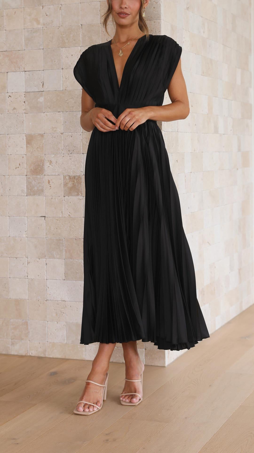 womens-woven-maxi-dress-with-pleated-skirt-and-back-tie-13