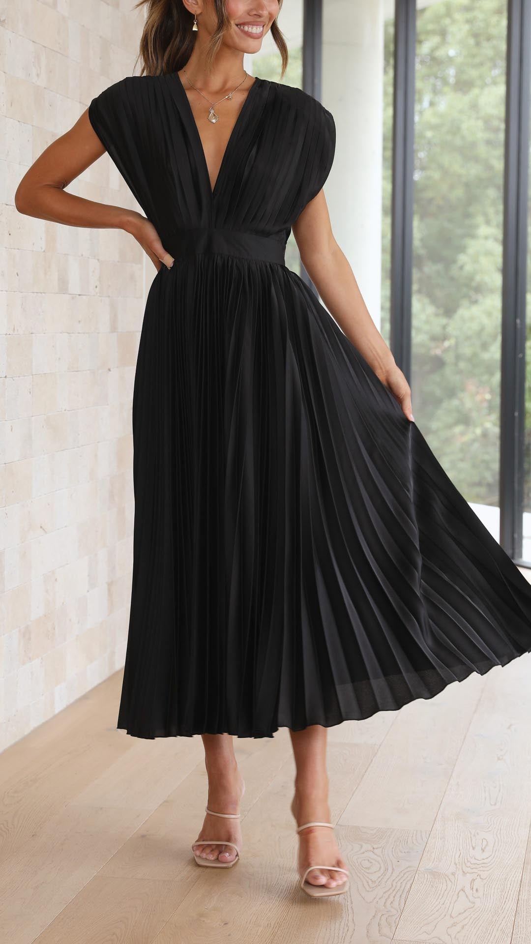 womens-woven-maxi-dress-with-pleated-skirt-and-back-tie-15