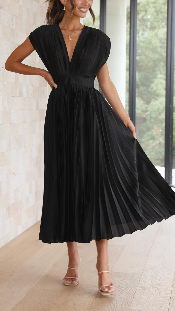 womens-woven-maxi-dress-with-pleated-skirt-and-back-tie-15