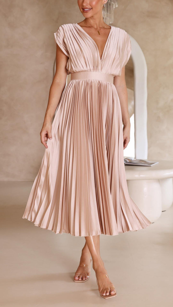 womens-woven-maxi-dress-with-pleated-skirt-and-back-tie-7