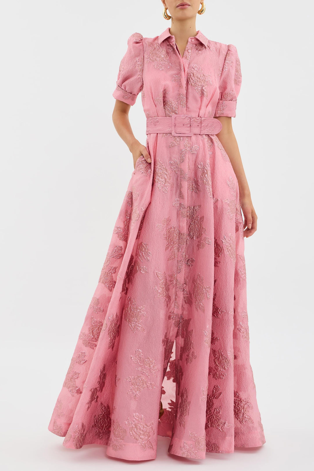 womens-woven-maxi-dress-with-puff-sleeves-and-belt-3