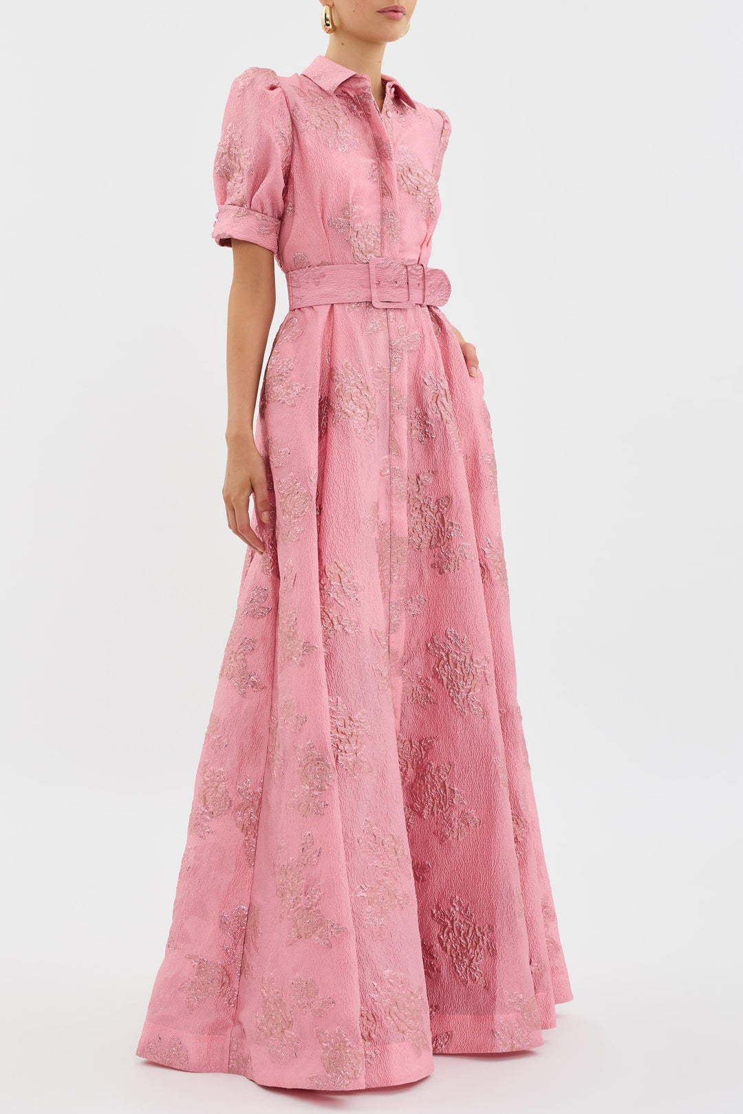 womens-woven-maxi-dress-with-puff-sleeves-and-belt-4