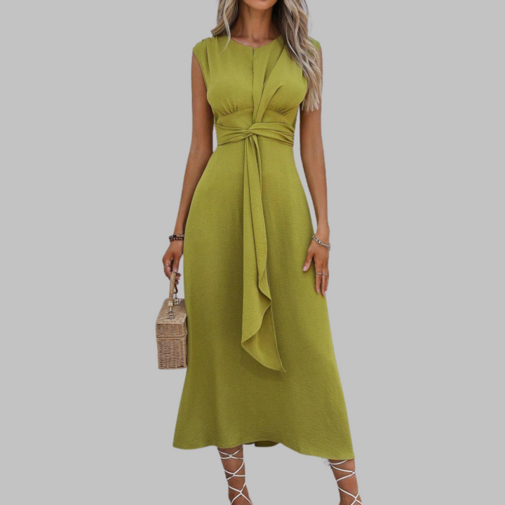 womens-woven-maxi-dress-with-round-neck-and-waist-tie-2