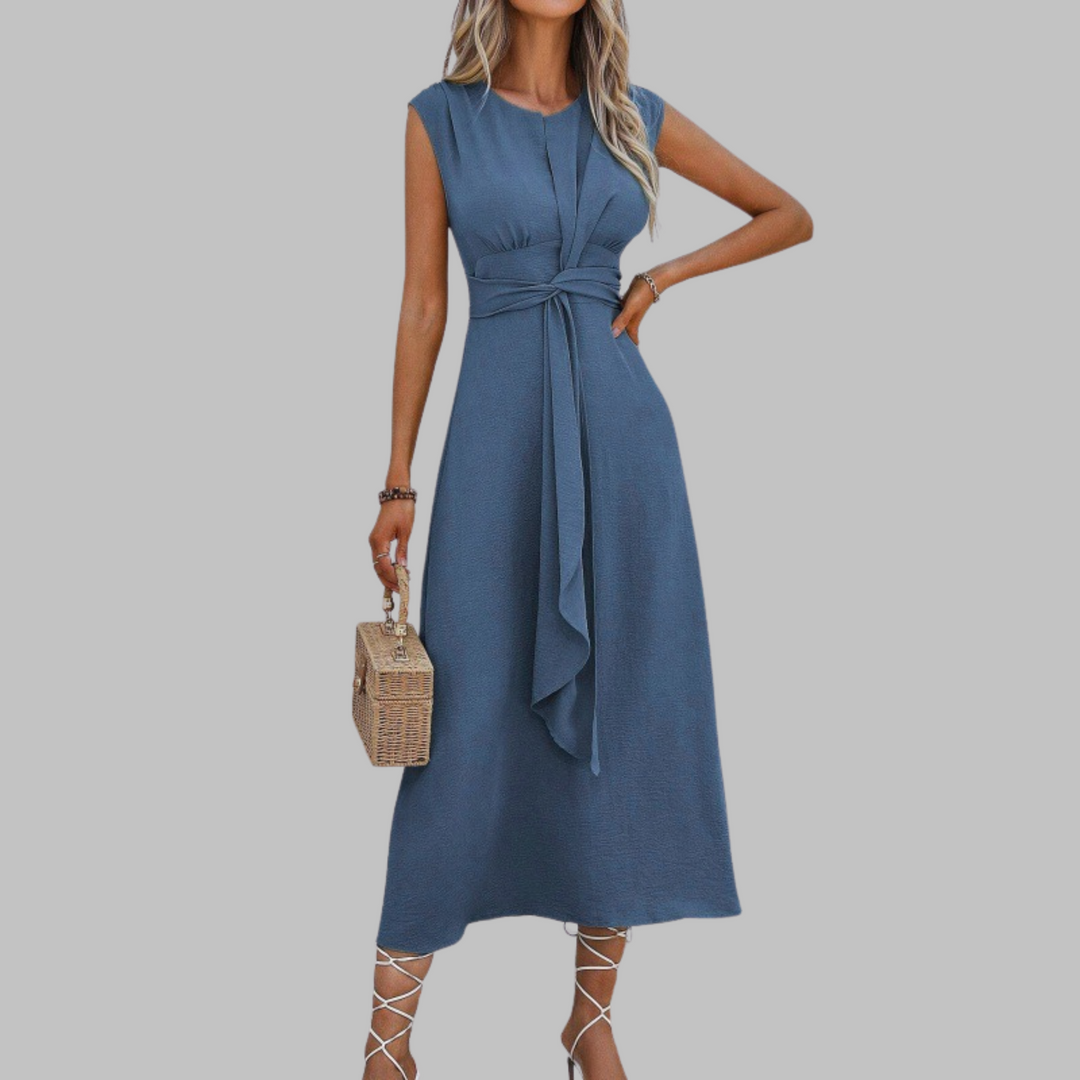 womens-woven-maxi-dress-with-round-neck-and-waist-tie-3