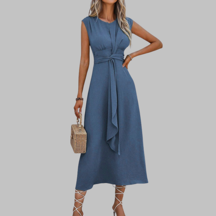 womens-woven-maxi-dress-with-round-neck-and-waist-tie-3