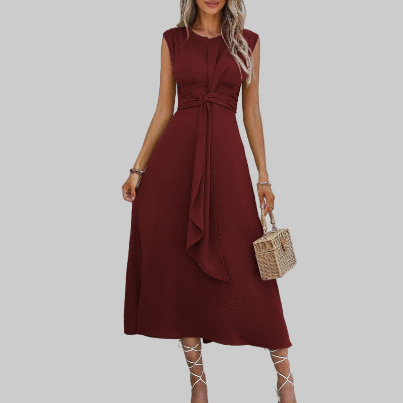 womens-woven-maxi-dress-with-round-neck-and-waist-tie-5