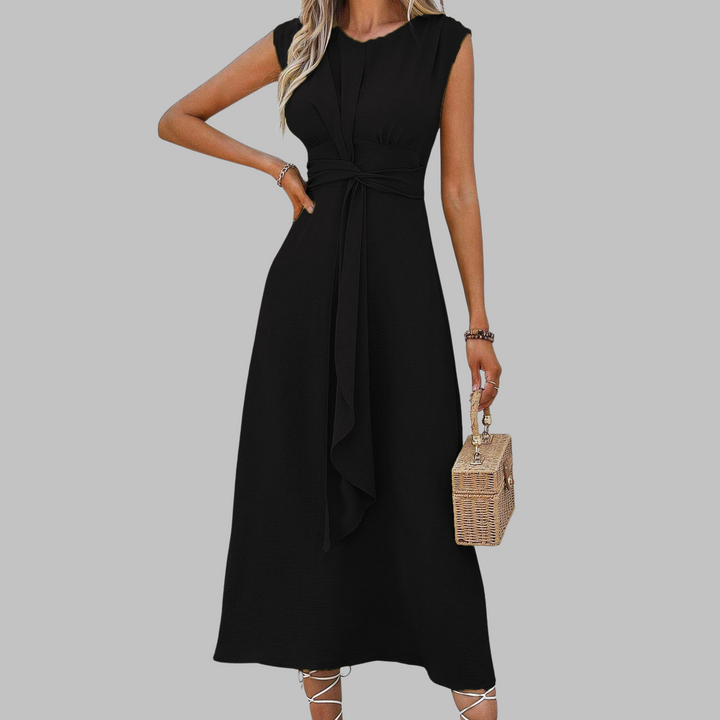 womens-woven-maxi-dress-with-round-neck-and-waist-tie-7
