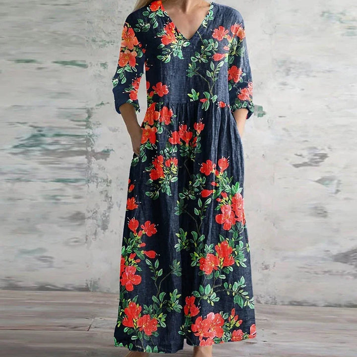 womens-woven-maxi-dress-with-v-neck-and-panel-print-4