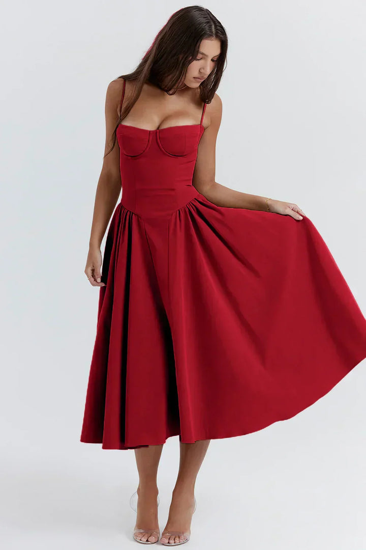 womens-woven-midi-dress-with-bustier-seaming-and-pocketed-skirt-11
