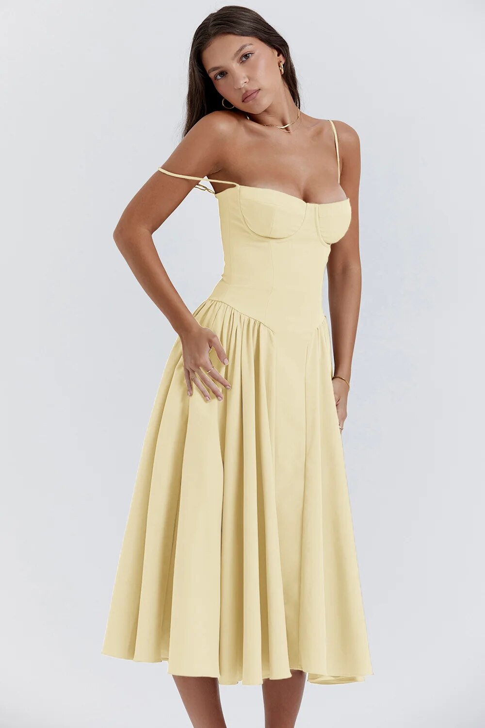 womens-woven-midi-dress-with-bustier-seaming-and-pocketed-skirt-17