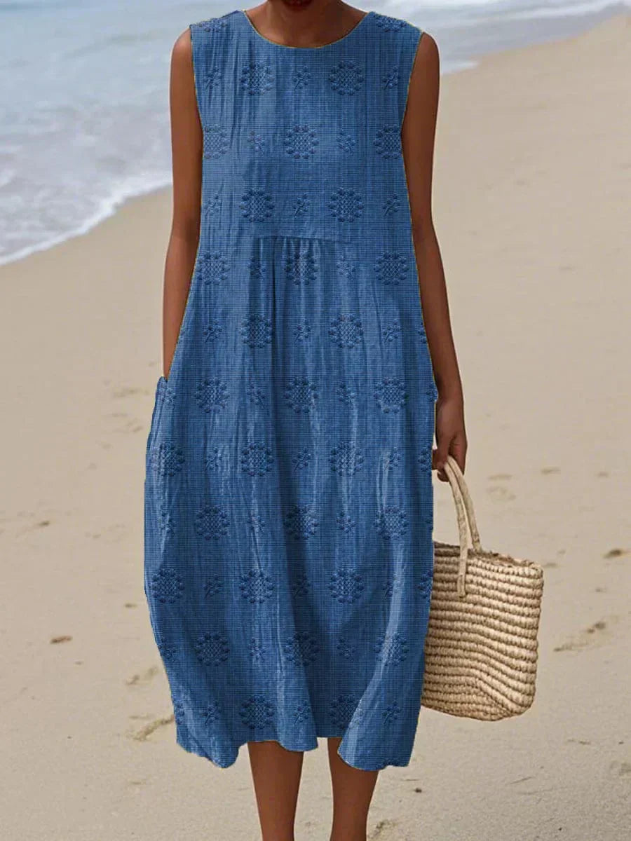 womens-woven-midi-dress-with-embroidered-motif-and-pockets-2