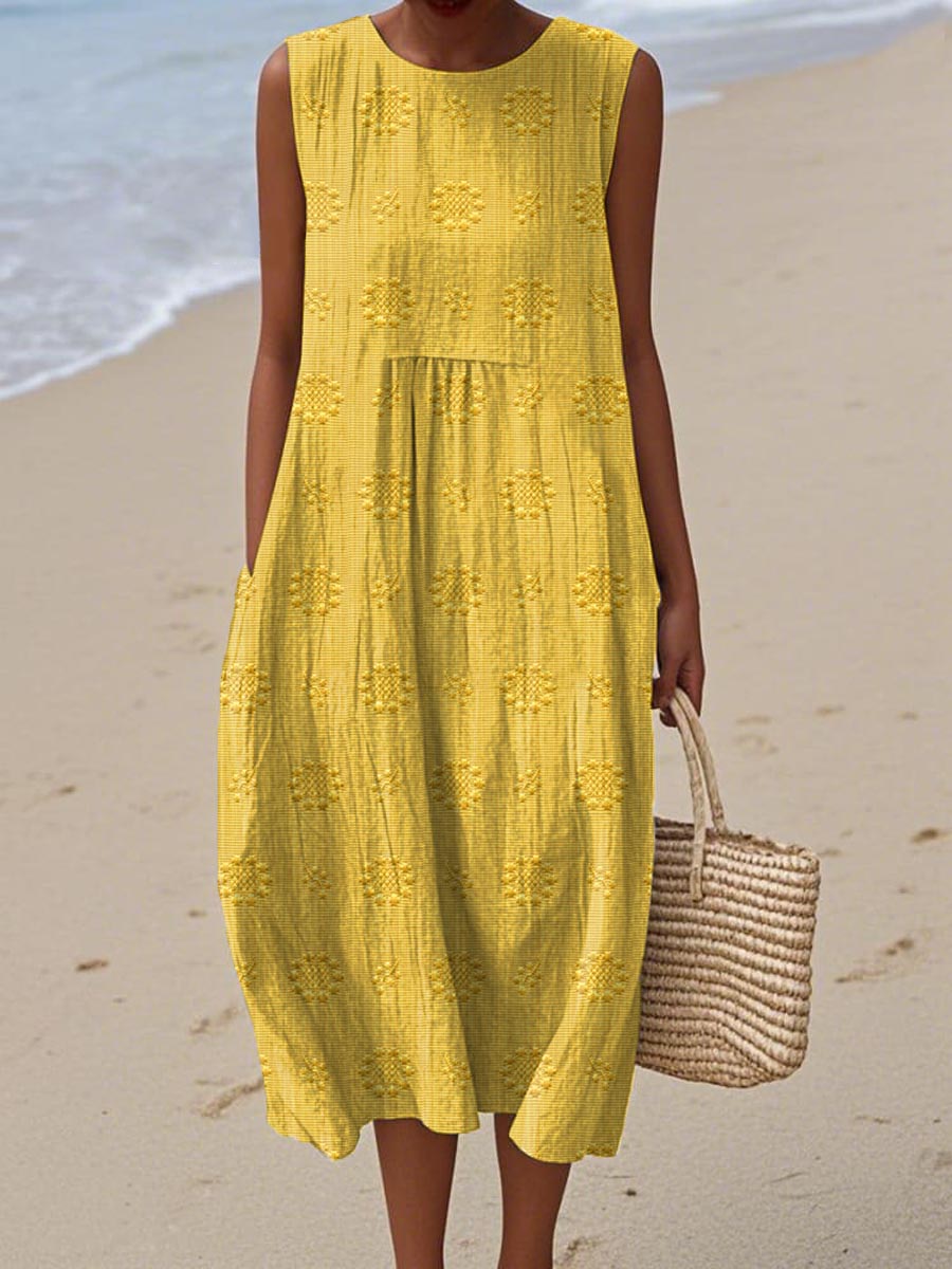 womens-woven-midi-dress-with-embroidered-motif-and-pockets-3