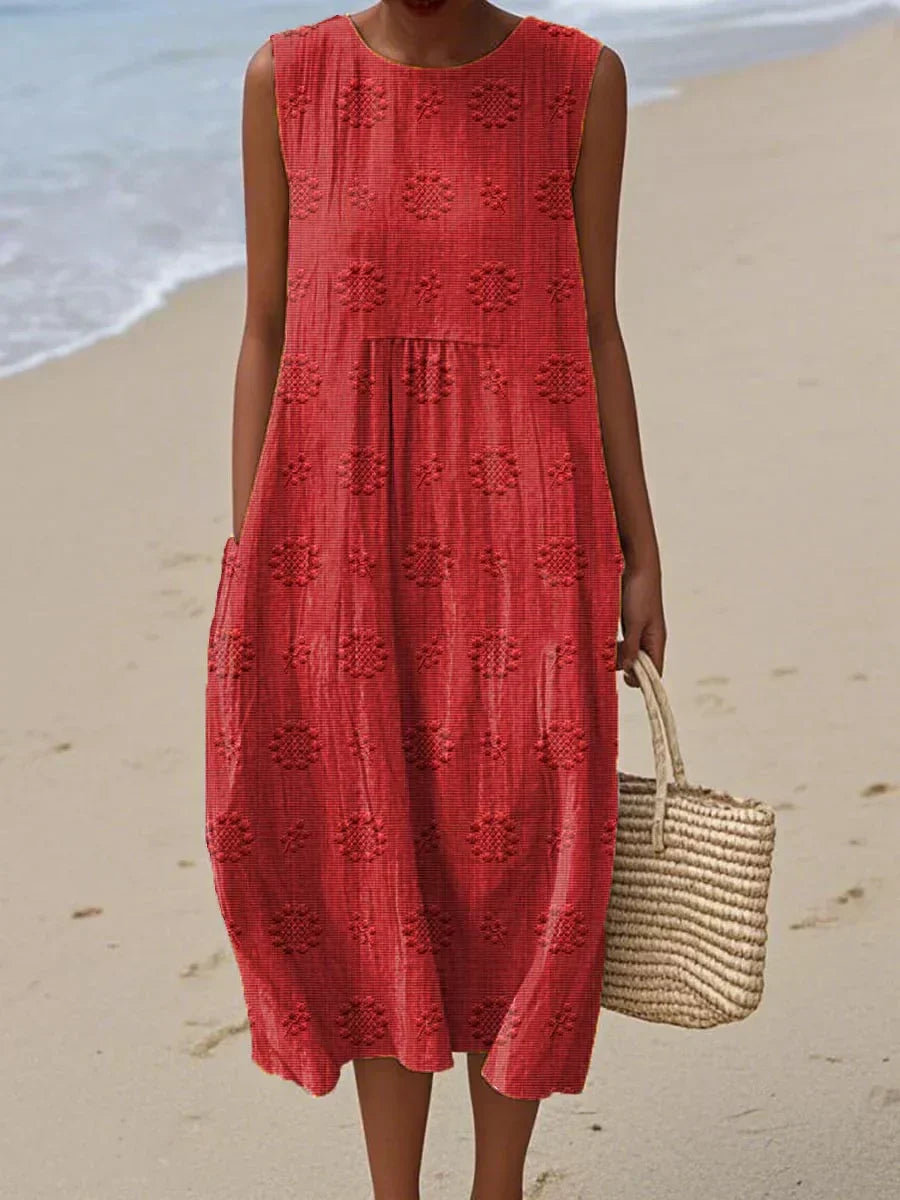 womens-woven-midi-dress-with-embroidered-motif-and-pockets-5