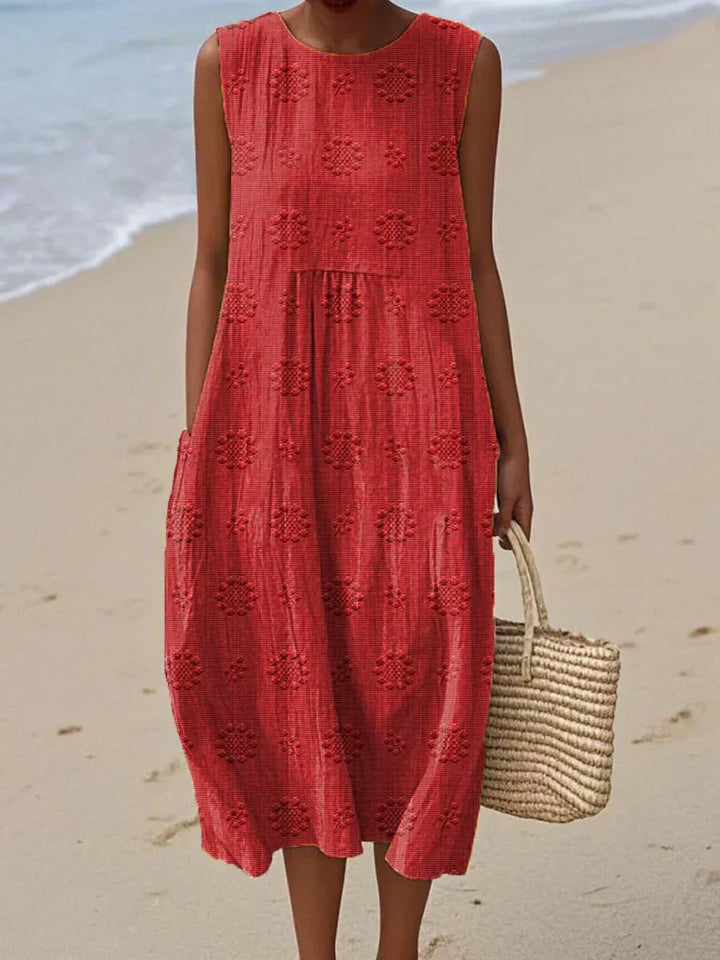 womens-woven-midi-dress-with-embroidered-motif-and-pockets-5