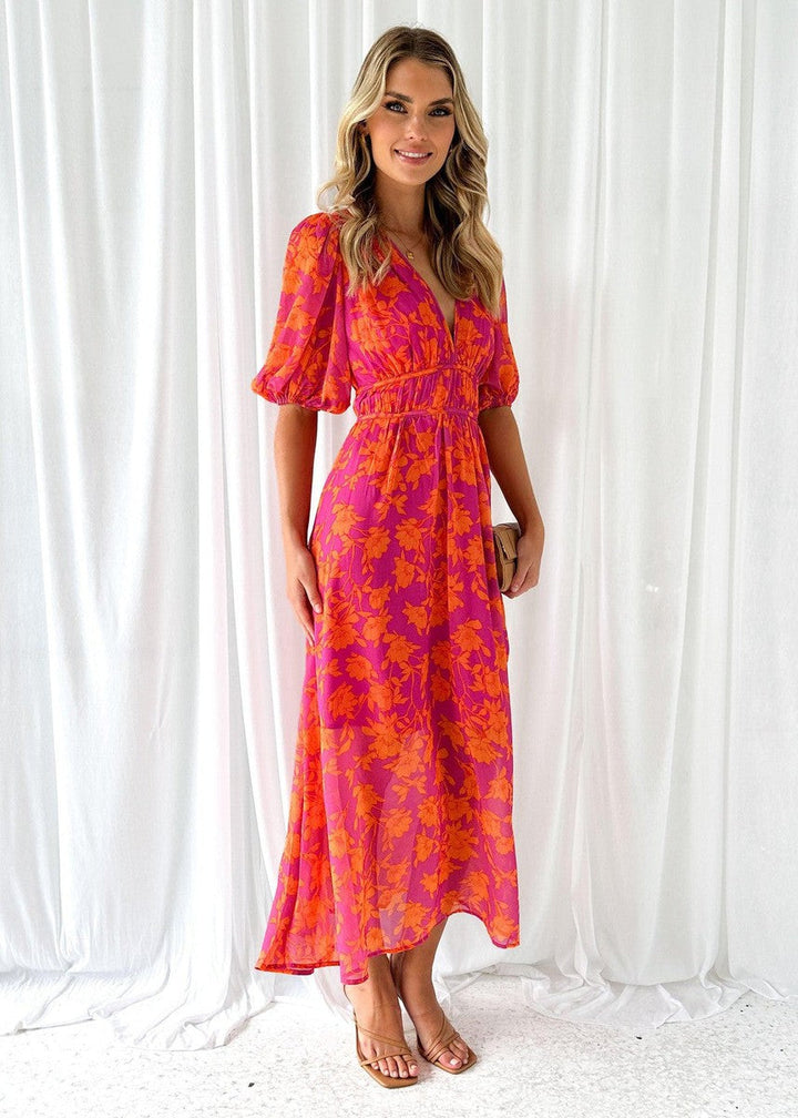 womens-woven-midi-dress-with-floral-print-and-puff-sleeves-2