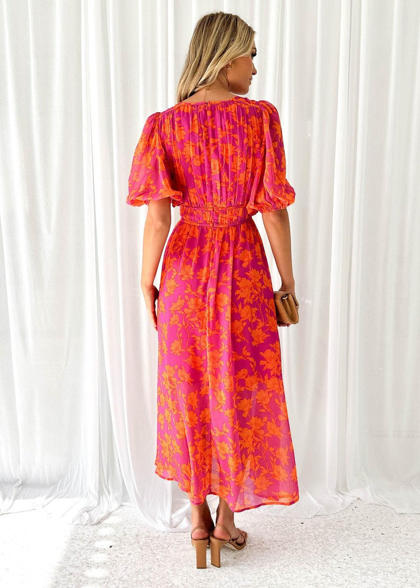womens-woven-midi-dress-with-floral-print-and-puff-sleeves-3