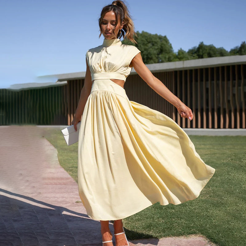 womens-woven-midi-dress-with-high-neck-and-side-openings-7