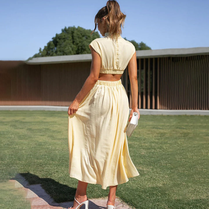 womens-woven-midi-dress-with-high-neck-and-side-openings-8