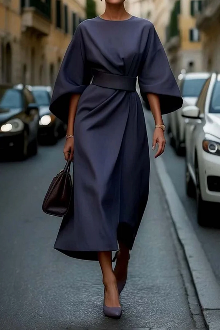 womens-woven-midi-dress-with-side-tie-and-batwing-sleeves-2