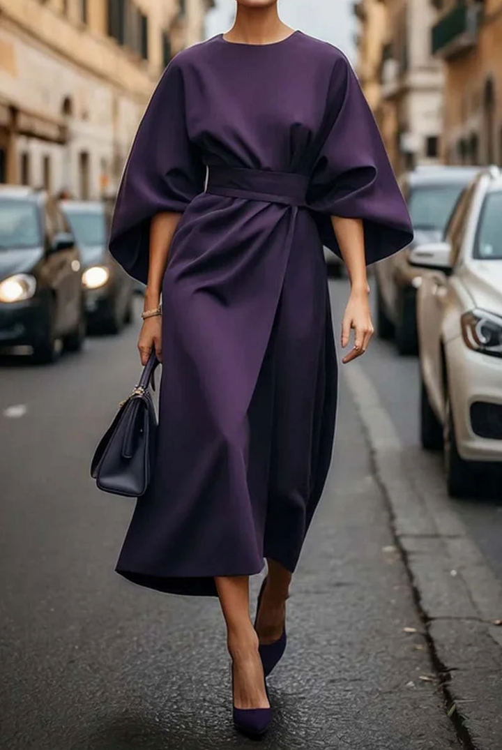 womens-woven-midi-dress-with-side-tie-and-batwing-sleeves-7