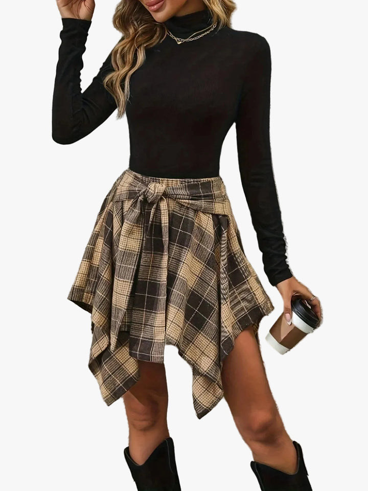 womens-woven-plaid-skirt-with-tie-waist-and-handkerchief-hem-1