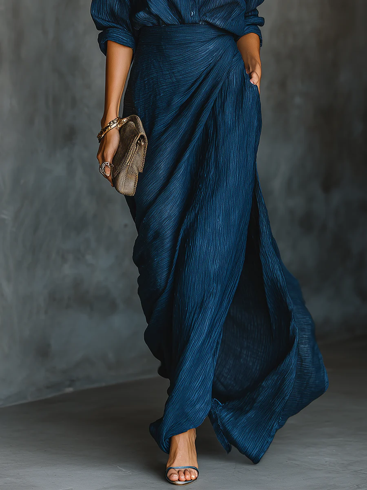 womens-woven-two-piece-set-with-button-shirt-and-wrap-skirt-3