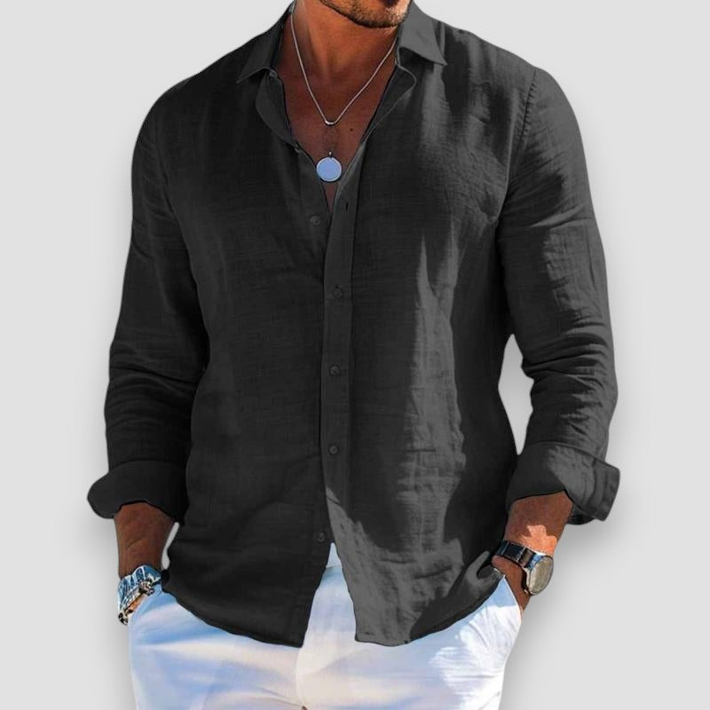 Xavier | Men's Lightweight Button Cuff Linen Blend Long Sleeve Shirt