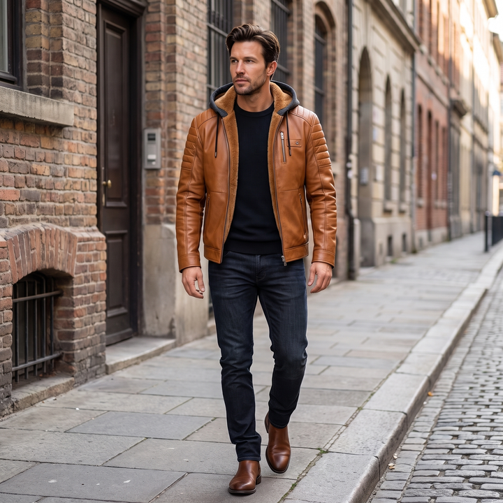 Yorick | Men's Hooded Grained Aviator Jacket