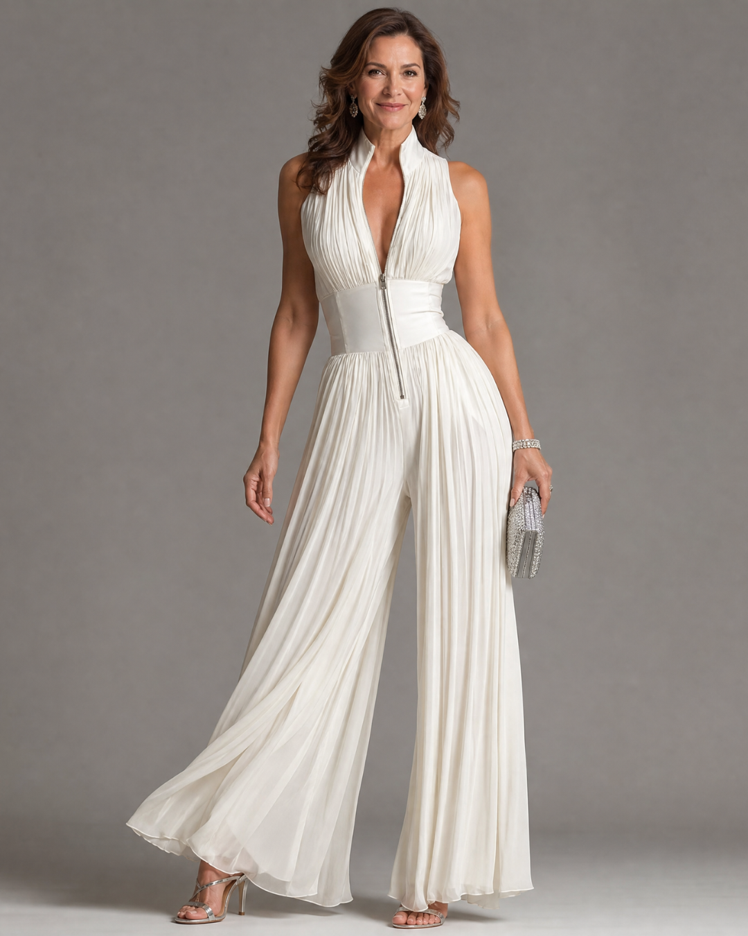 Zara | Women's Pleated Halter-Neck Wide-Leg Jumpsuit