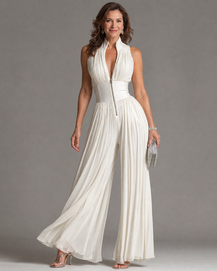 Zara | Women's Pleated Halter-Neck Wide-Leg Jumpsuit