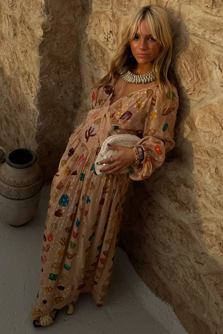 Zephirine | Women's Printed V Neck Maxi Dress