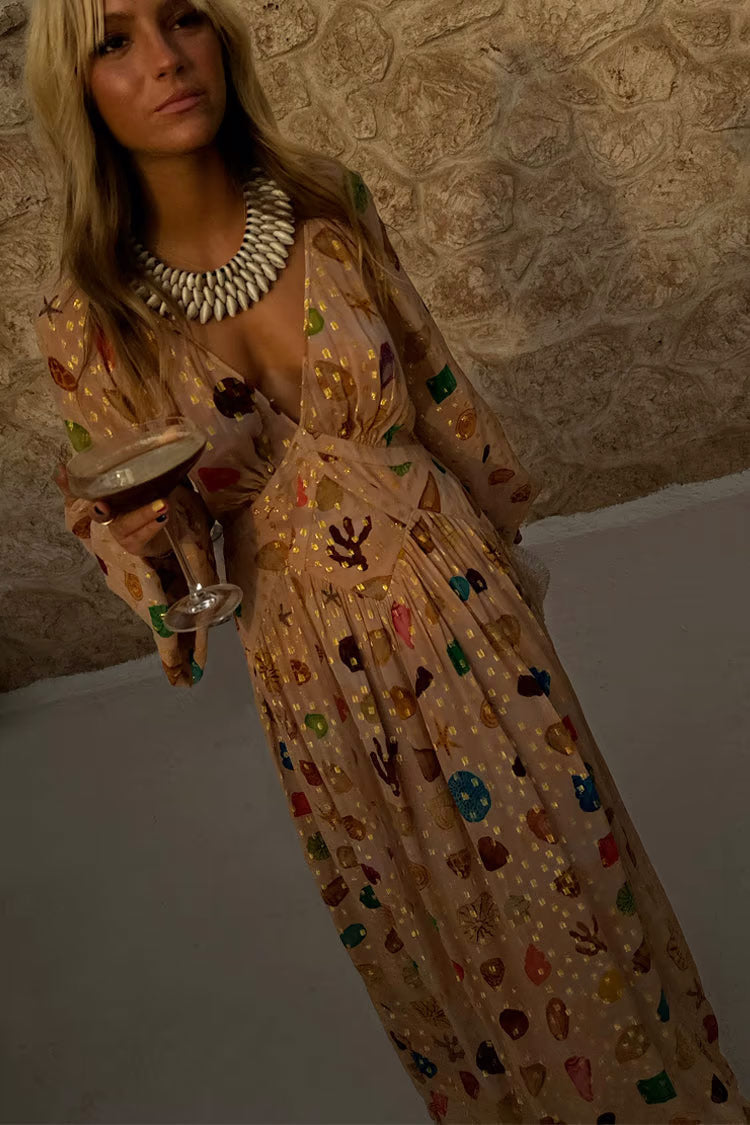 Zephirine | Women's Printed V Neck Maxi Dress