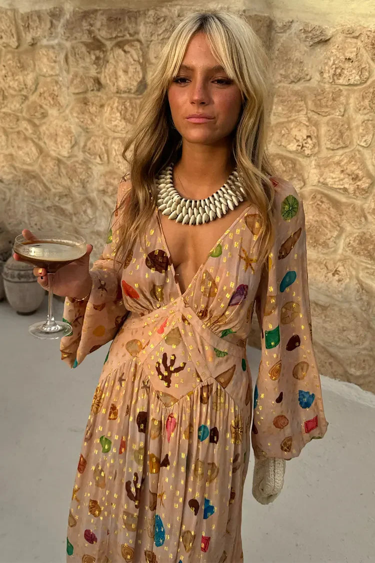 Zephirine | Women's Printed V Neck Maxi Dress