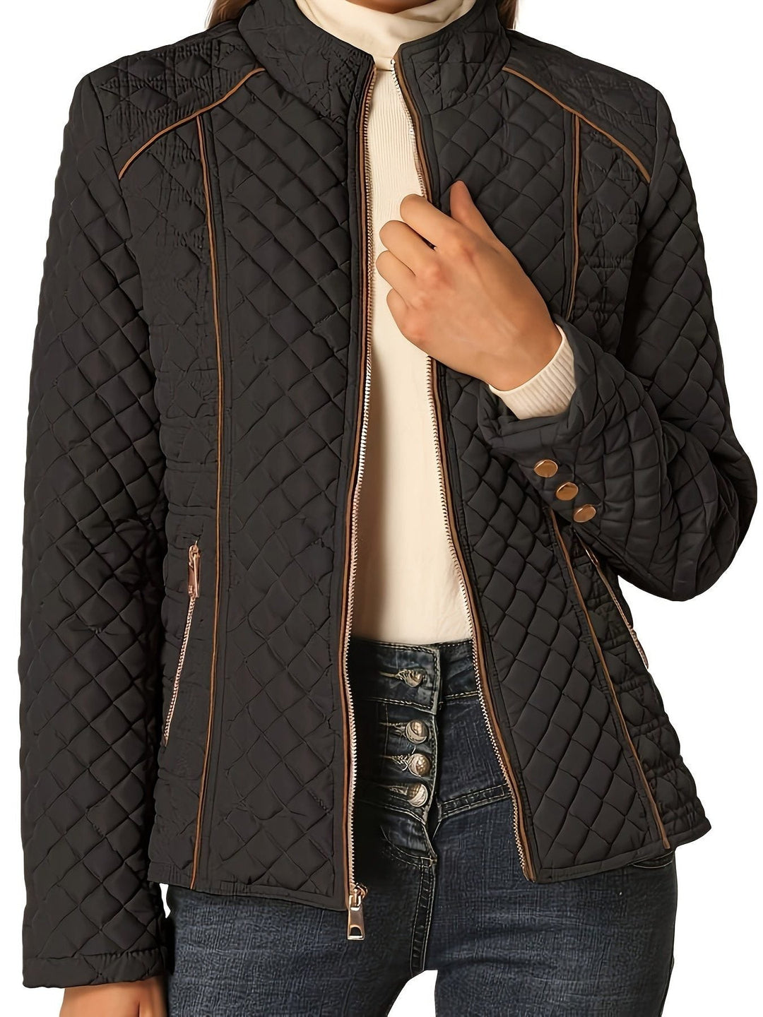 Fleurine | Women's Quilted Stand-Collar Jacket with Zip Front