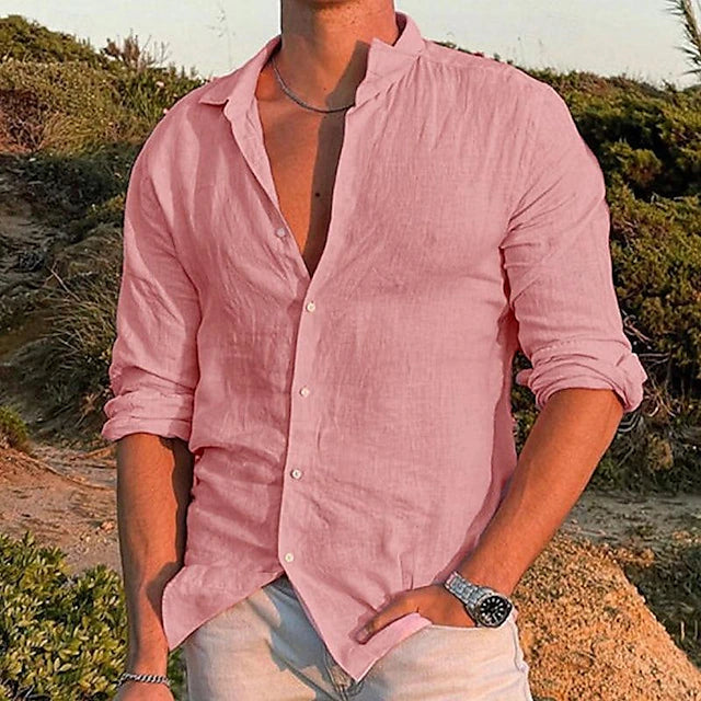 Men's Linen Shirt with Cotton-Linen Blend for Summer
